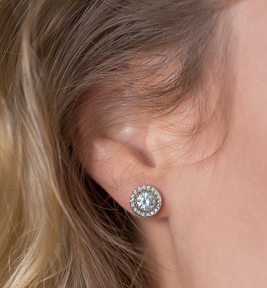 A+O Bridesmaid Gift, Crystal Stud Post or Clip-on Earrings in Silver, Gold, Rose Gold - Image 3