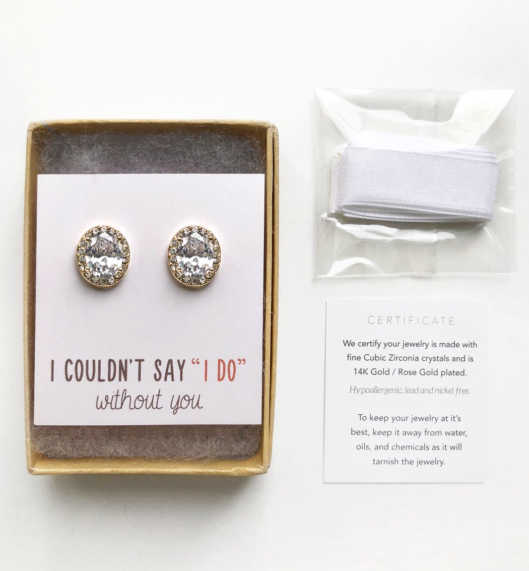 A+O Bridesmaid Gift Oval Crystal Stud Earrings in Gold, Rose Gold, Silver - Image 4