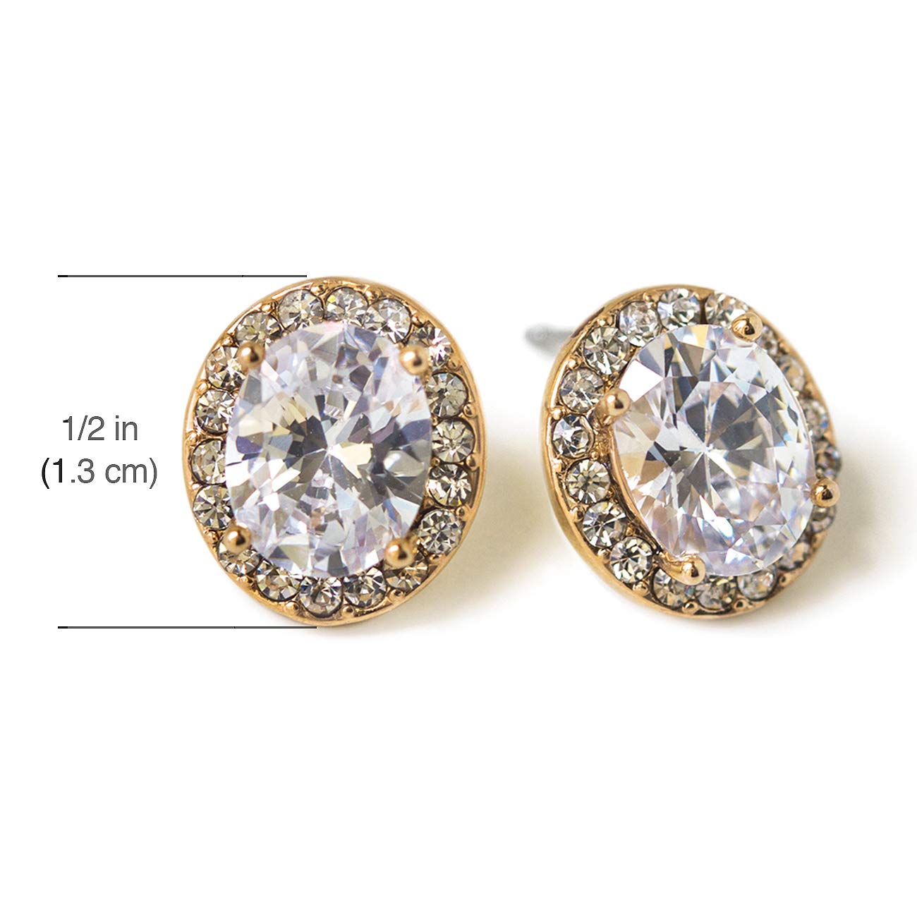 A+O Bridesmaid Gift Oval Crystal Stud Earrings in Gold, Rose Gold, Silver - Image 5