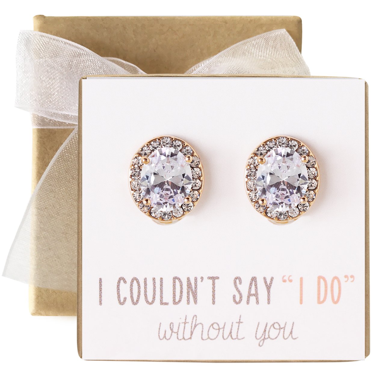 A+O Bridesmaid Gift Oval Crystal Stud Earrings in Gold, Rose Gold, Silver - Image 3