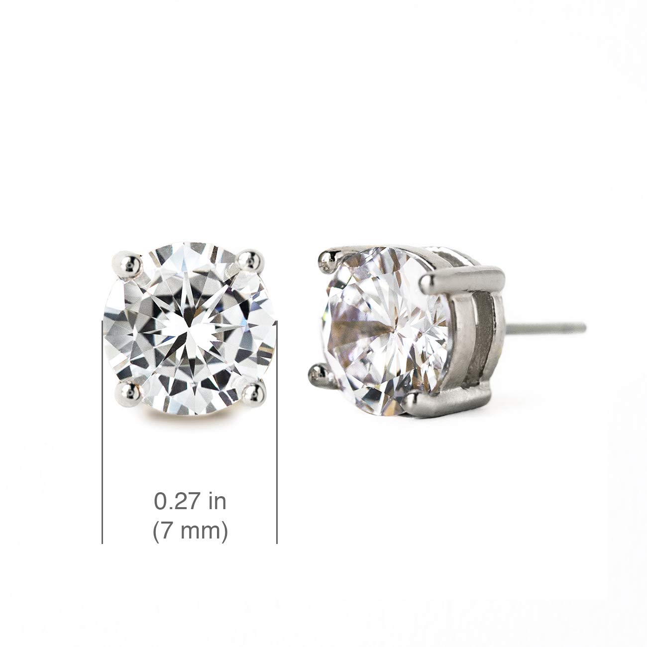A+O Bridesmaid Gift Stud Earrings- 7 MM Cubic Zirconia in Silver - Image 3