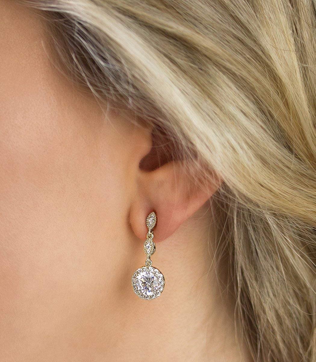 A+O Bridesmaid Gift, Wedding Drop Dangle Crystal Earrings in Silver, Gold, Rose Gold - Image 5