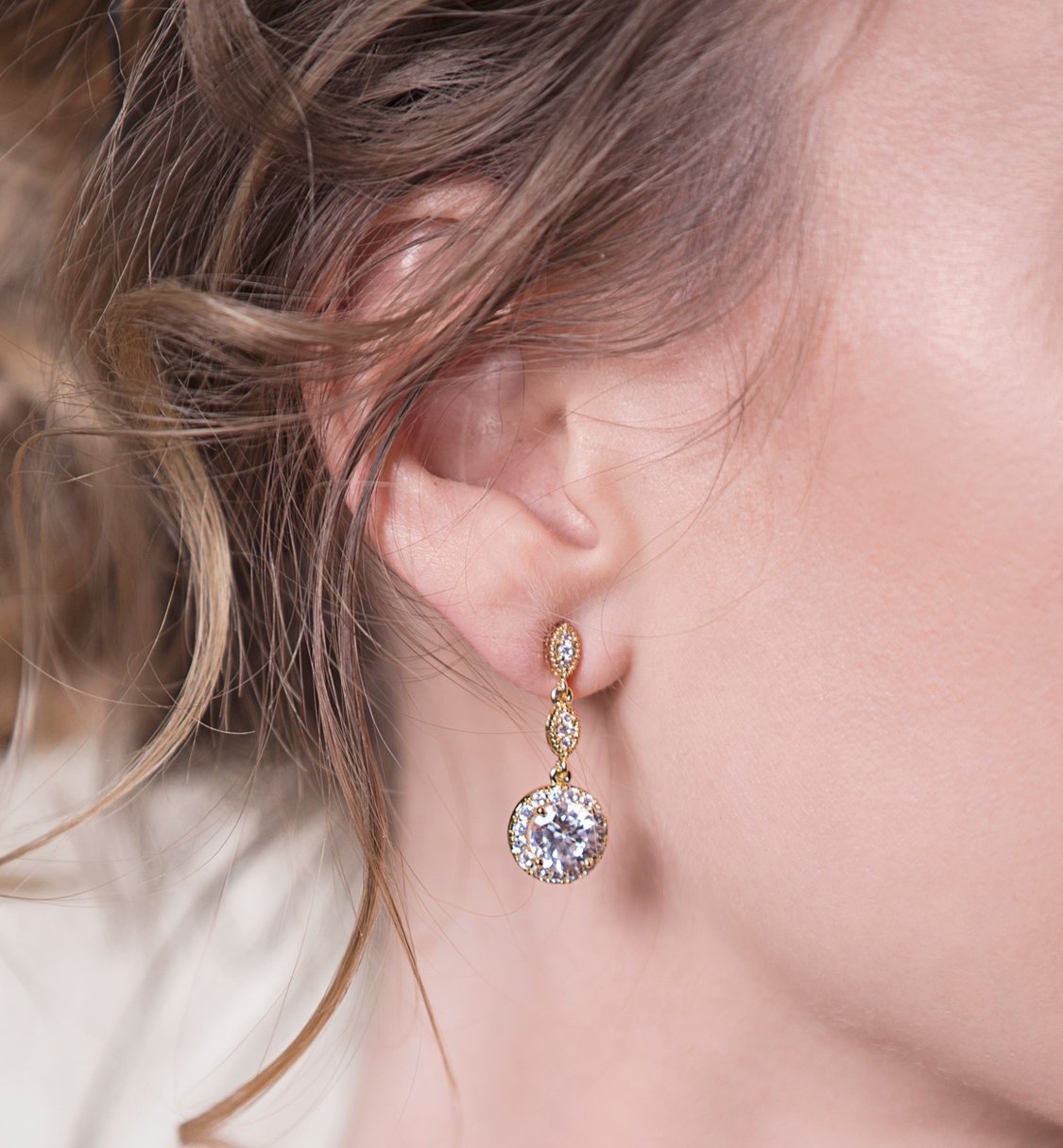 A+O Bridesmaid Gift, Wedding Drop Dangle Crystal Earrings in Silver, Gold, Rose Gold - Image 3
