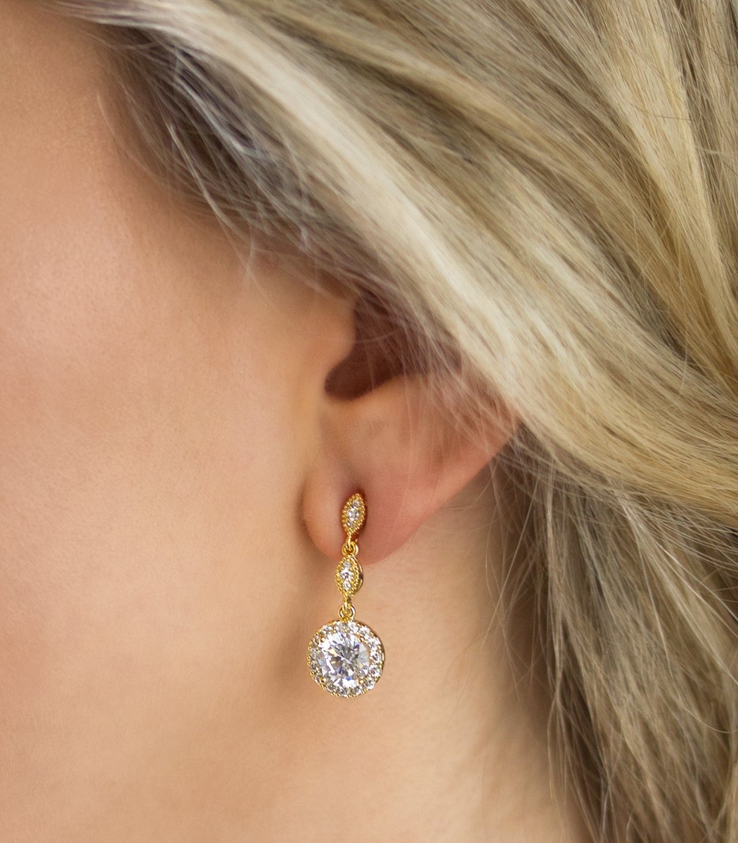 A+O Bridesmaid Gift, Wedding Drop Dangle Crystal Earrings in Silver, Gold, Rose Gold - Image 4