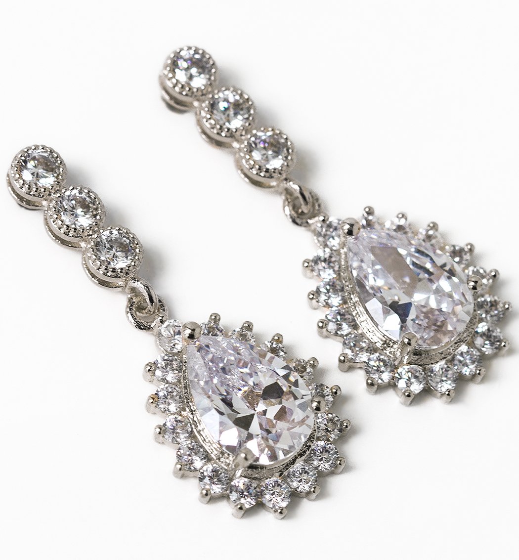 A+O Bridesmaid Jewelry Gift, Teardrop Dangle Earrings in Silver, Gold, Rose Gold - Image 4