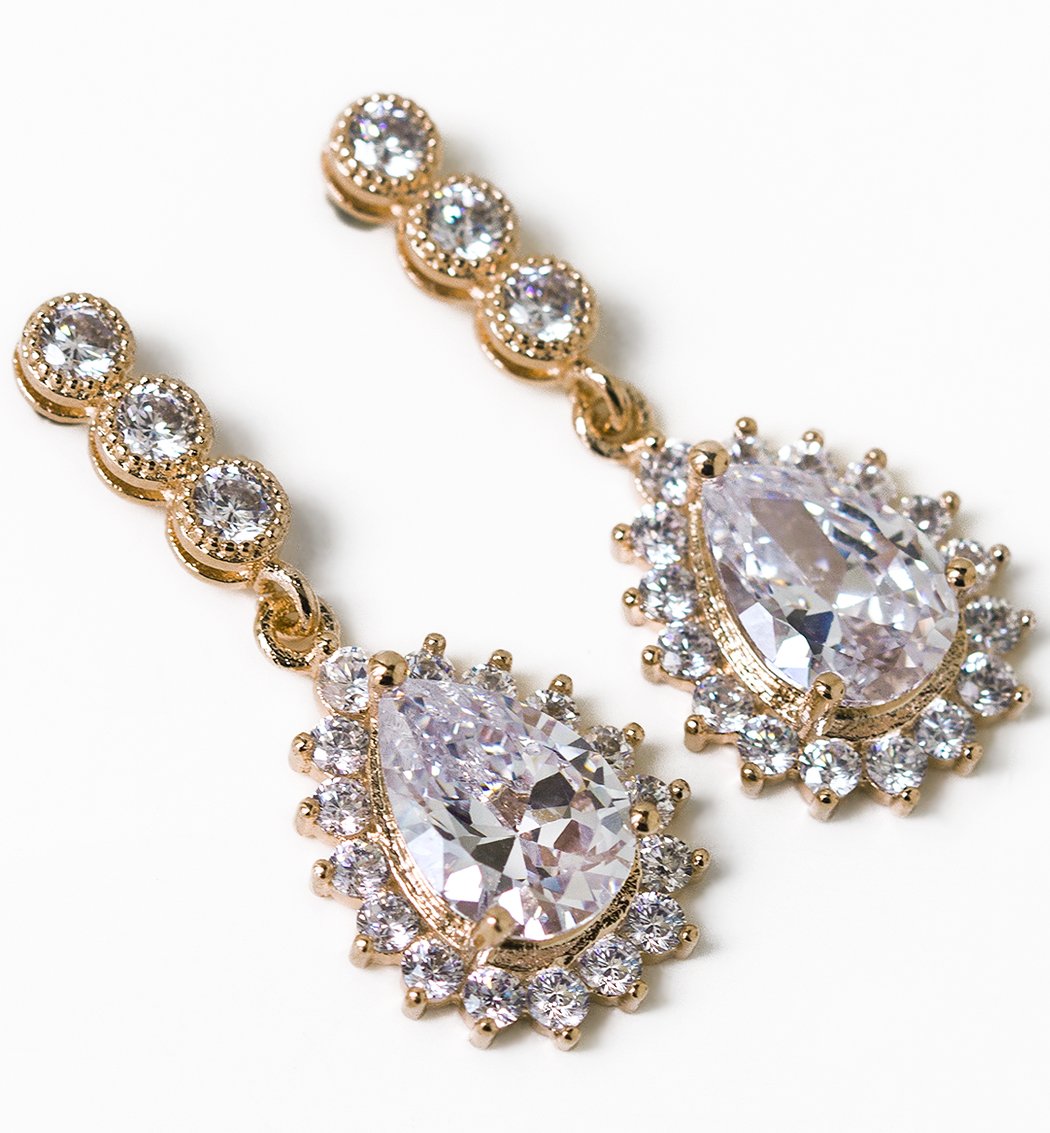 A+O Bridesmaid Jewelry Gift, Teardrop Dangle Earrings in Silver, Gold, Rose Gold - Image 4