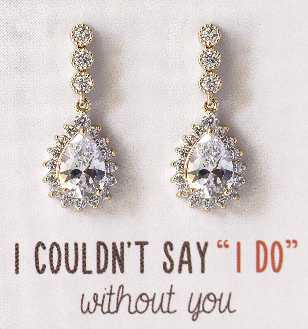 A+O Bridesmaid Jewelry Gift, Teardrop Dangle Earrings in Silver, Gold, Rose Gold - Image 5