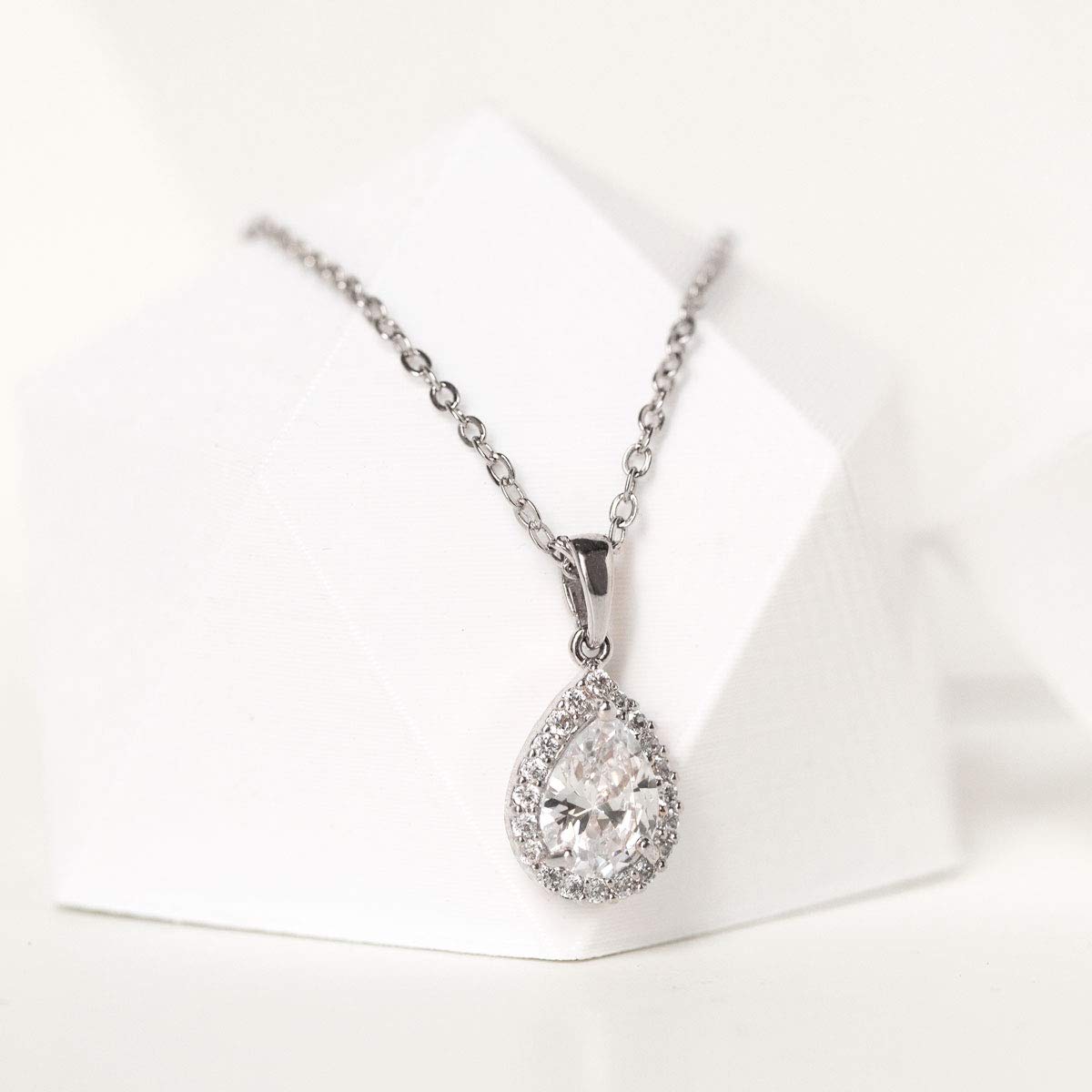 A+O Bridesmaid Jewelry Gift, Teardrop Pear Necklace in Gold, Rose Gold, Silver - Image 4