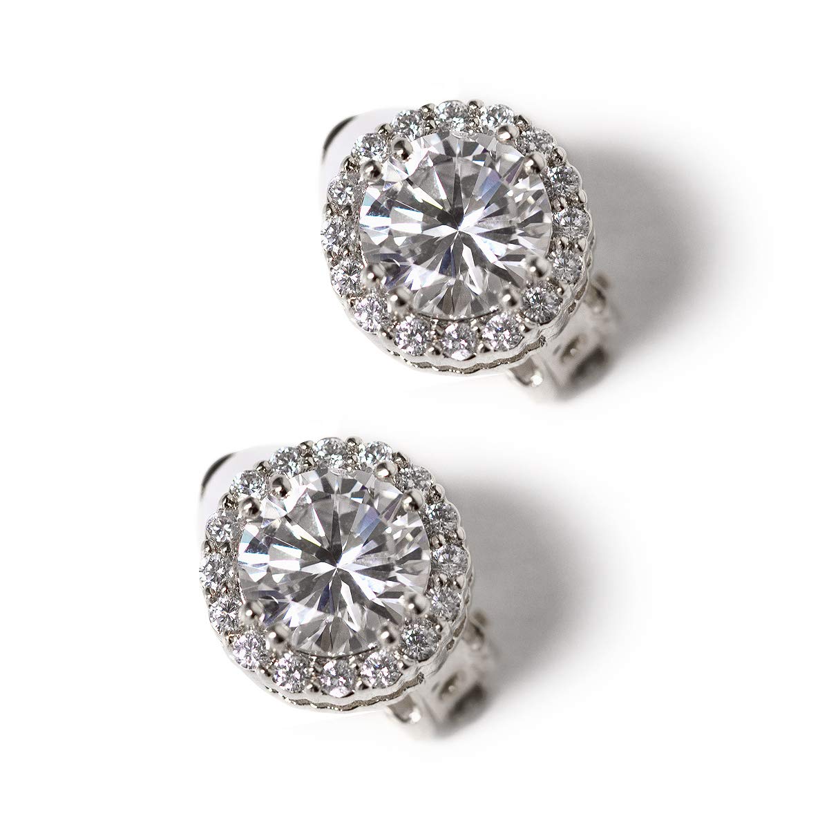 A+O Clip on Earrings, Round Crystal Stud Clip Earrings in Gold, Rose-Gold, Silver - Image 5