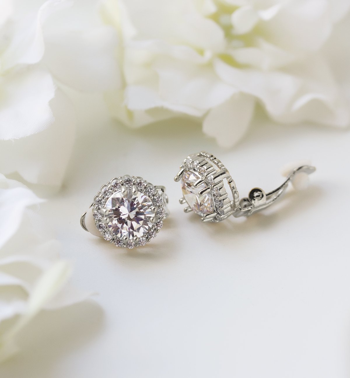 A+O Clip on Earrings, Round Crystal Stud Clip Earrings in Gold, Rose-Gold, Silver - Image 6