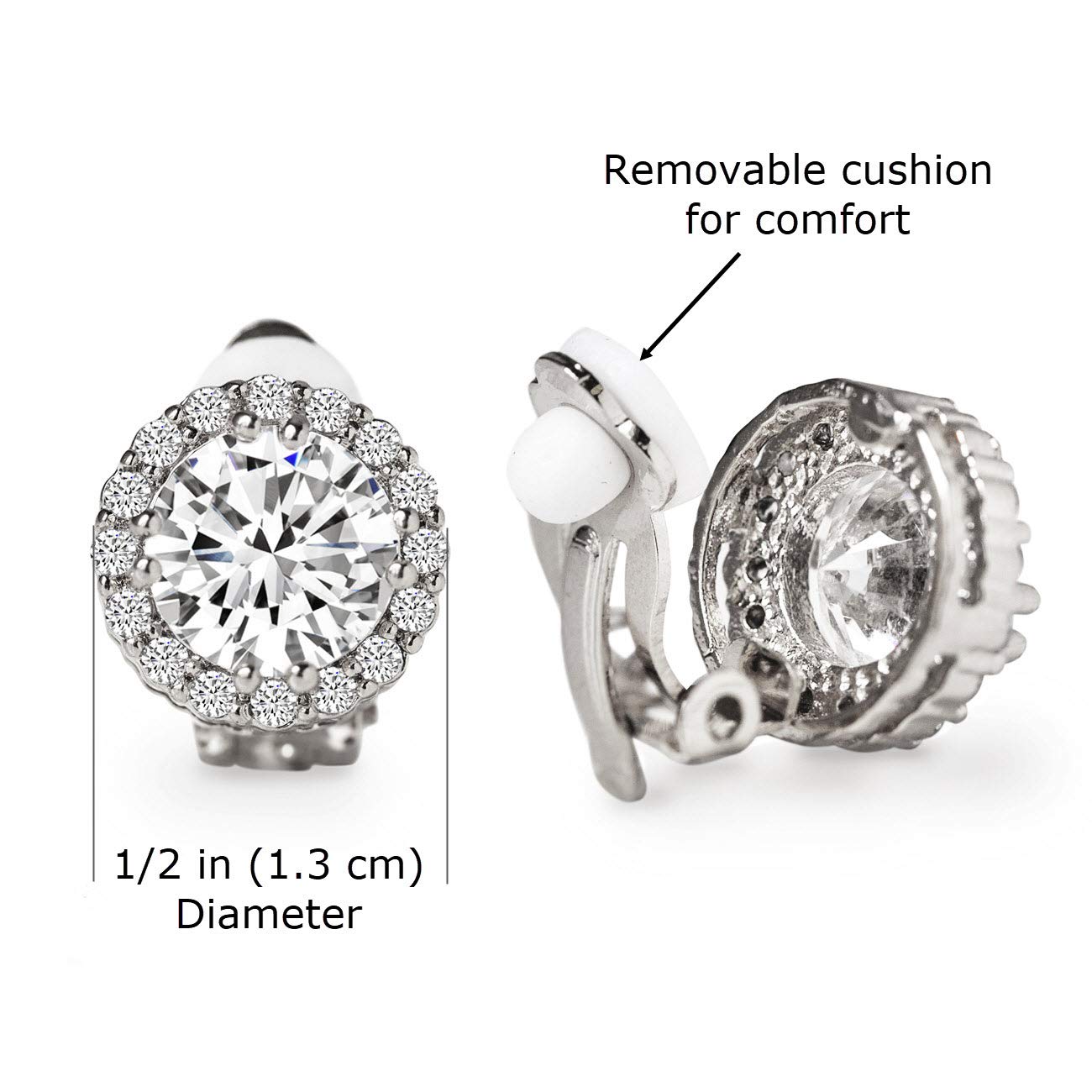 A+O Clip on Earrings, Round Crystal Stud Clip Earrings in Gold, Rose-Gold, Silver - Image 7