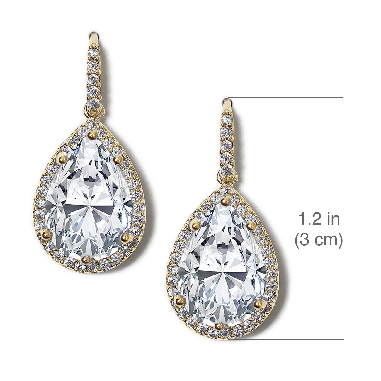 A+O Cubic Zirconia Teardrop Pear Drop Earrings in 18K White Gold or Gold - Image 3