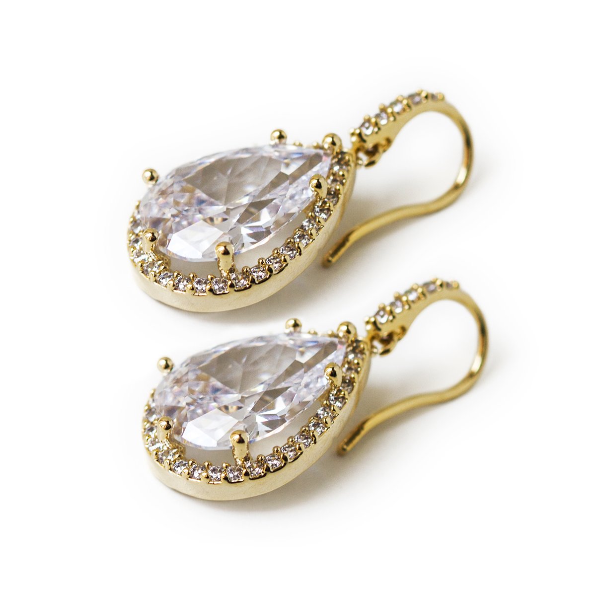 A+O Cubic Zirconia Teardrop Pear Drop Earrings in 18K White Gold or Gold - Image 4