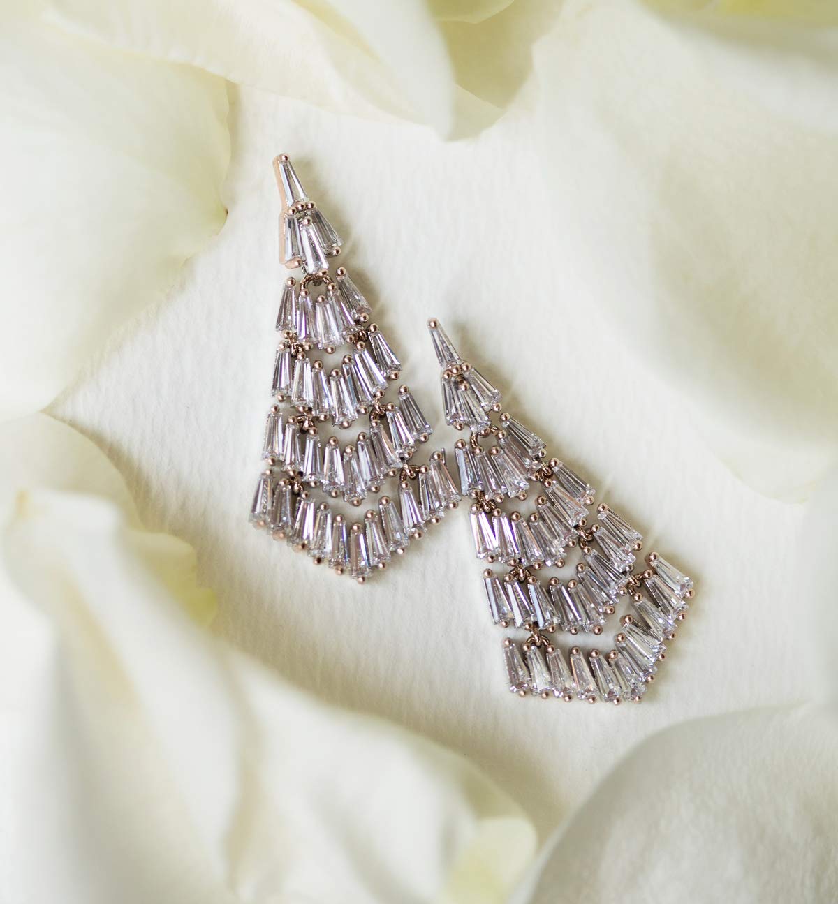 A+O Deco Statement CZ Drop Earrings in Silver or Rose Gold - Image 3