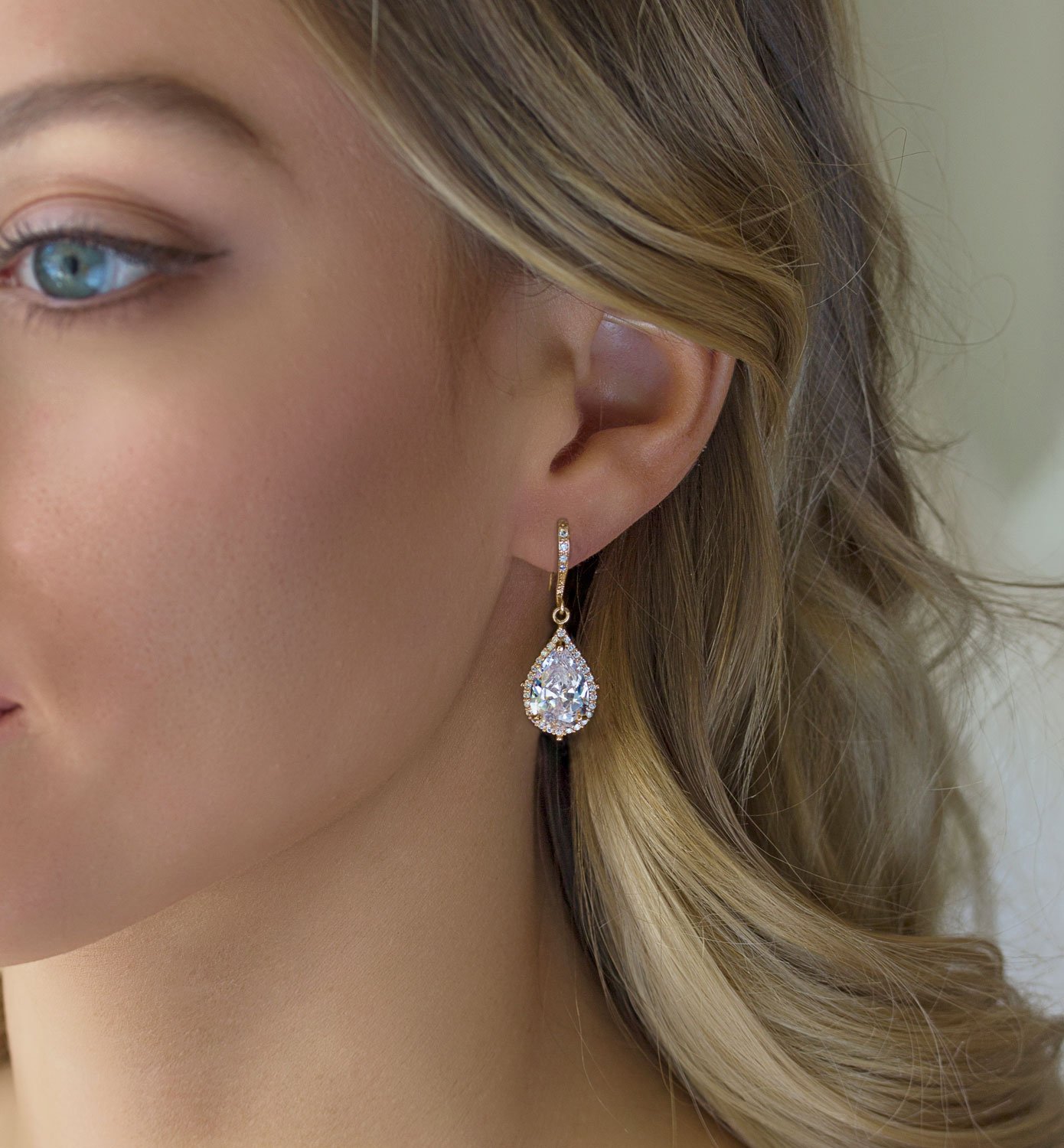 A+O Elegant Teardrop Cubic Zirconia Crystal Earrings in Silver, Gold, Rose Gold - Image 3