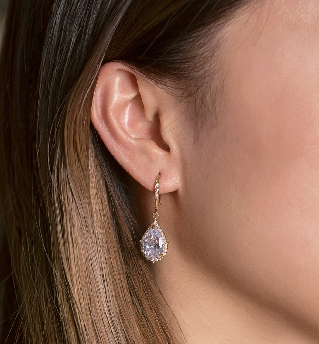 A+O Elegant Teardrop Cubic Zirconia Crystal Earrings in Silver, Gold, Rose Gold - Image 6