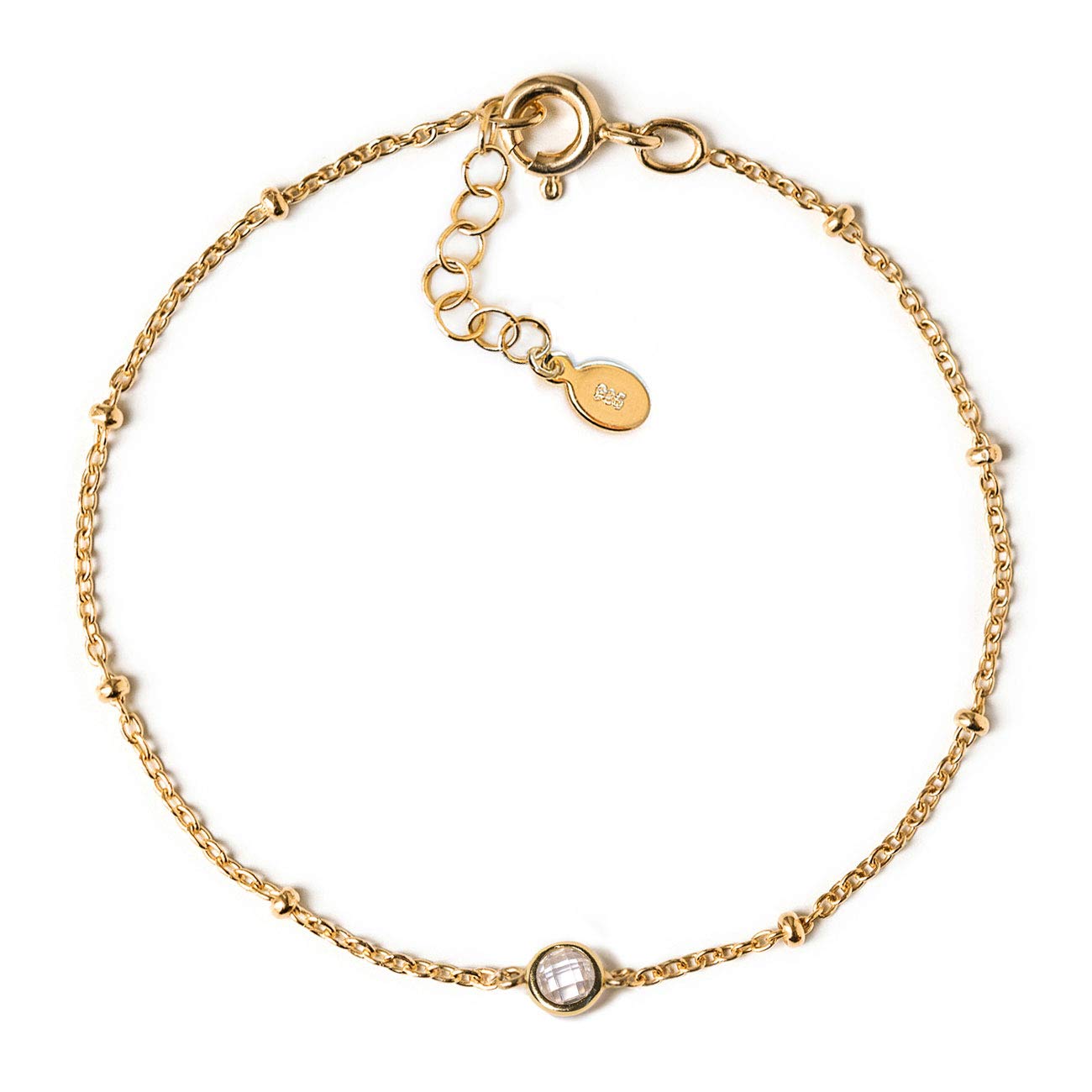 A+O Friendship Bracelet, Tiny Crystal Dainty Chain Bracelet in Gold, Rose Gold, Sterling Silver - Image 4