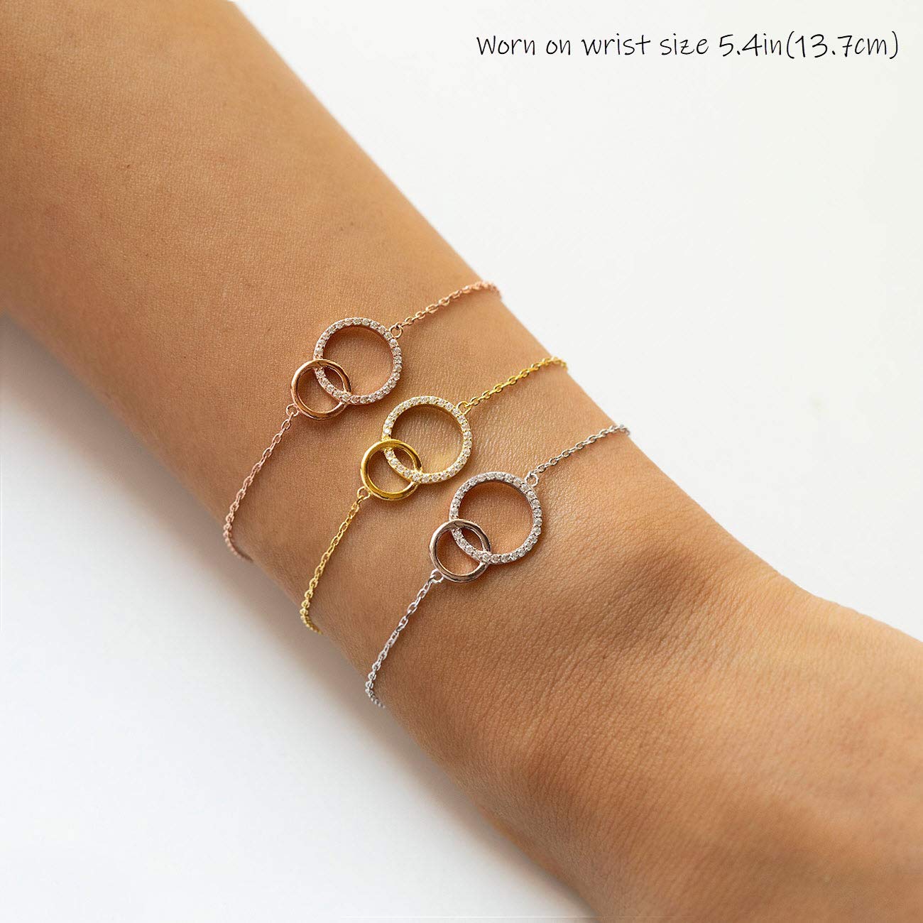 A+O Friendship Necklace Interlocking Circle Necklace or Bracelet in Gold, Rose Gold, Sterling Silver - Image 3