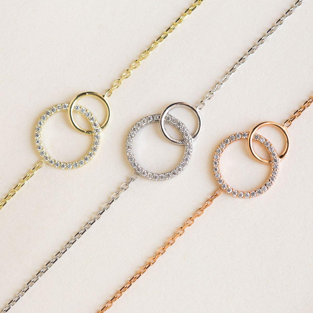 A+O Friendship Necklace Interlocking Circle Necklace or Bracelet in Gold, Rose Gold, Sterling Silver - Image 7