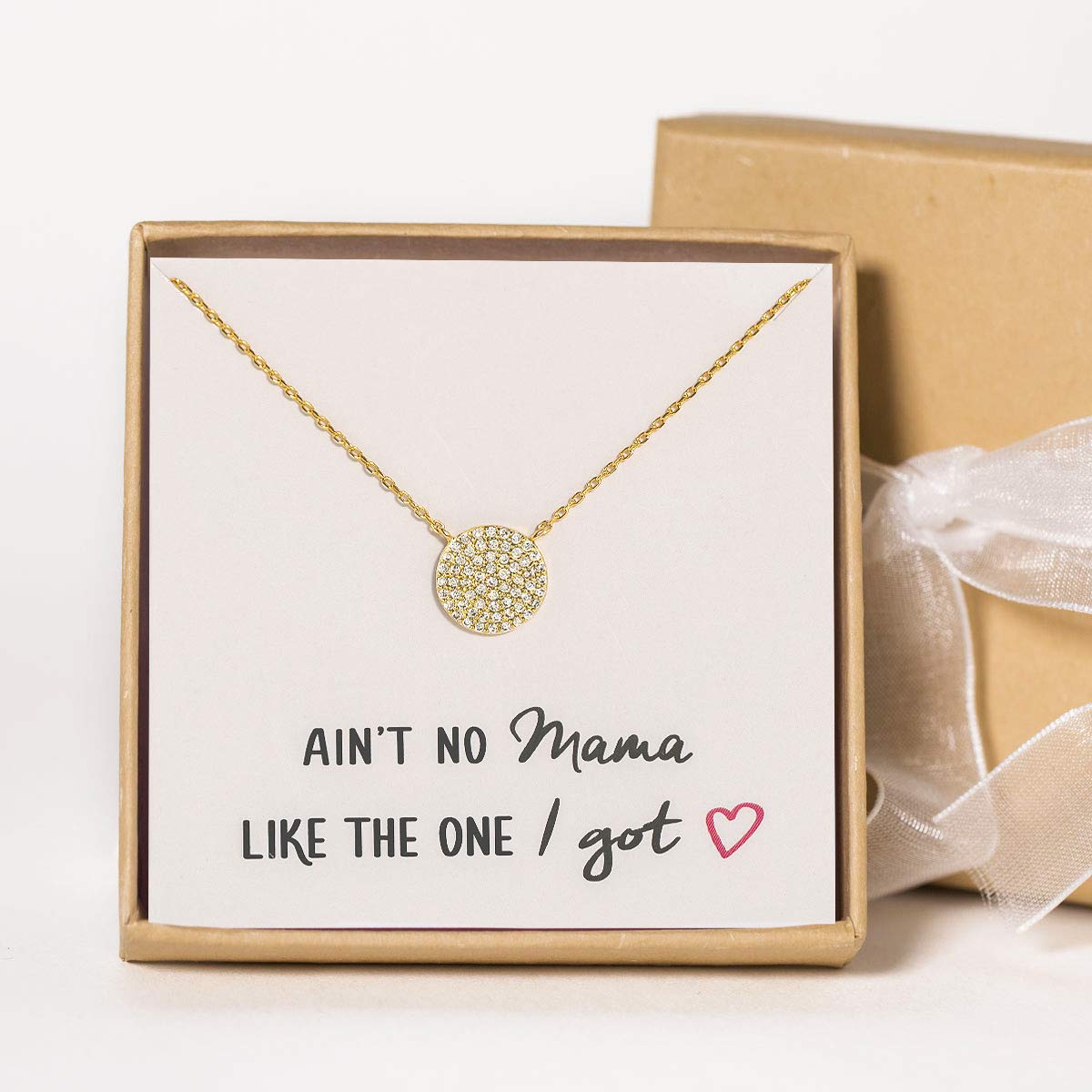A+O Gift for Mom, Aunt, Grandma - CZ Pave Disc Necklace in Sterling Silver, Gold Vermeil, Rose Gold Vermeil - Image 5