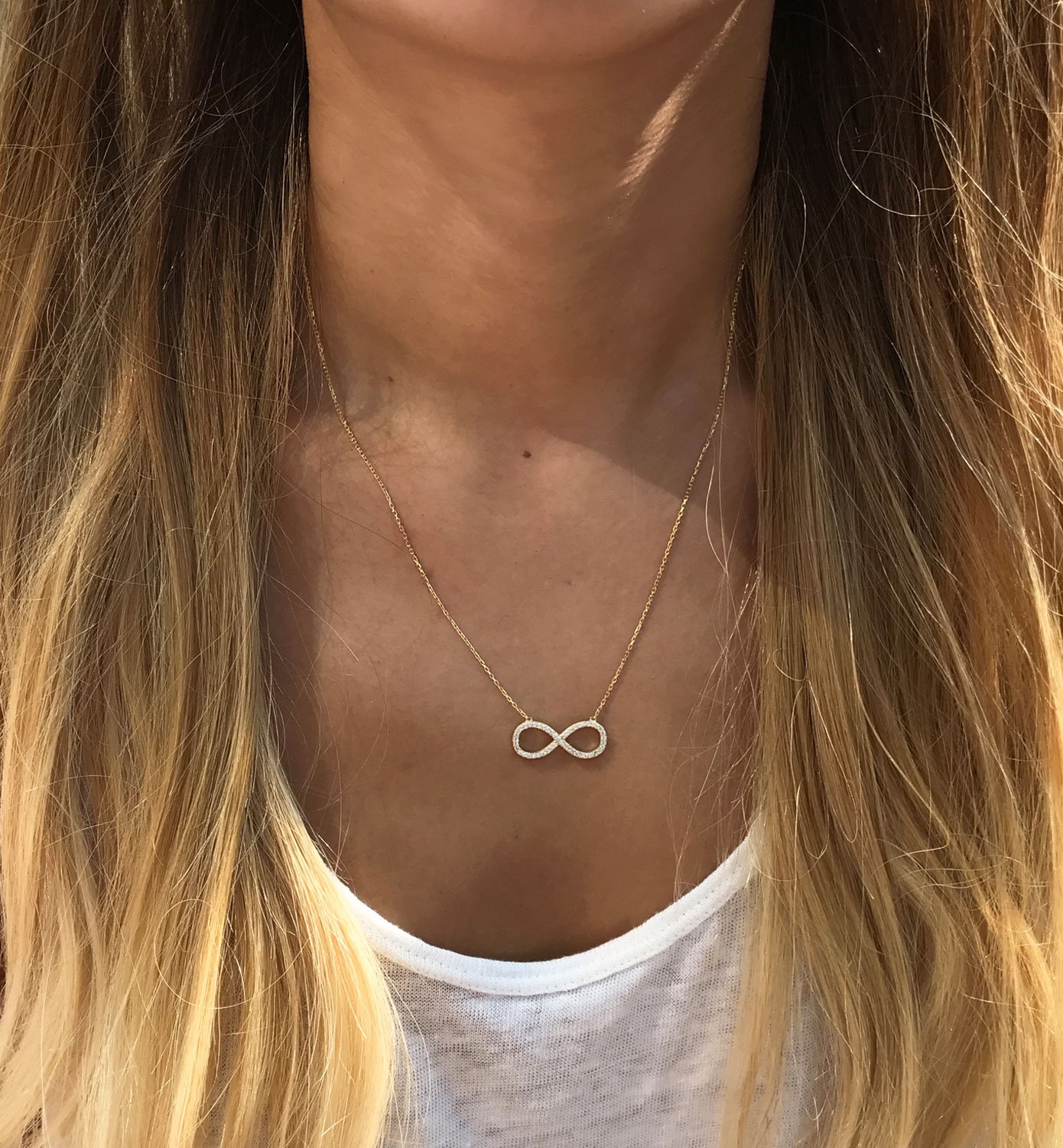 A+O Gift for sister, Infinity Crystal Necklace Pendant in Gold, Rose Gold or Silver - Image 3