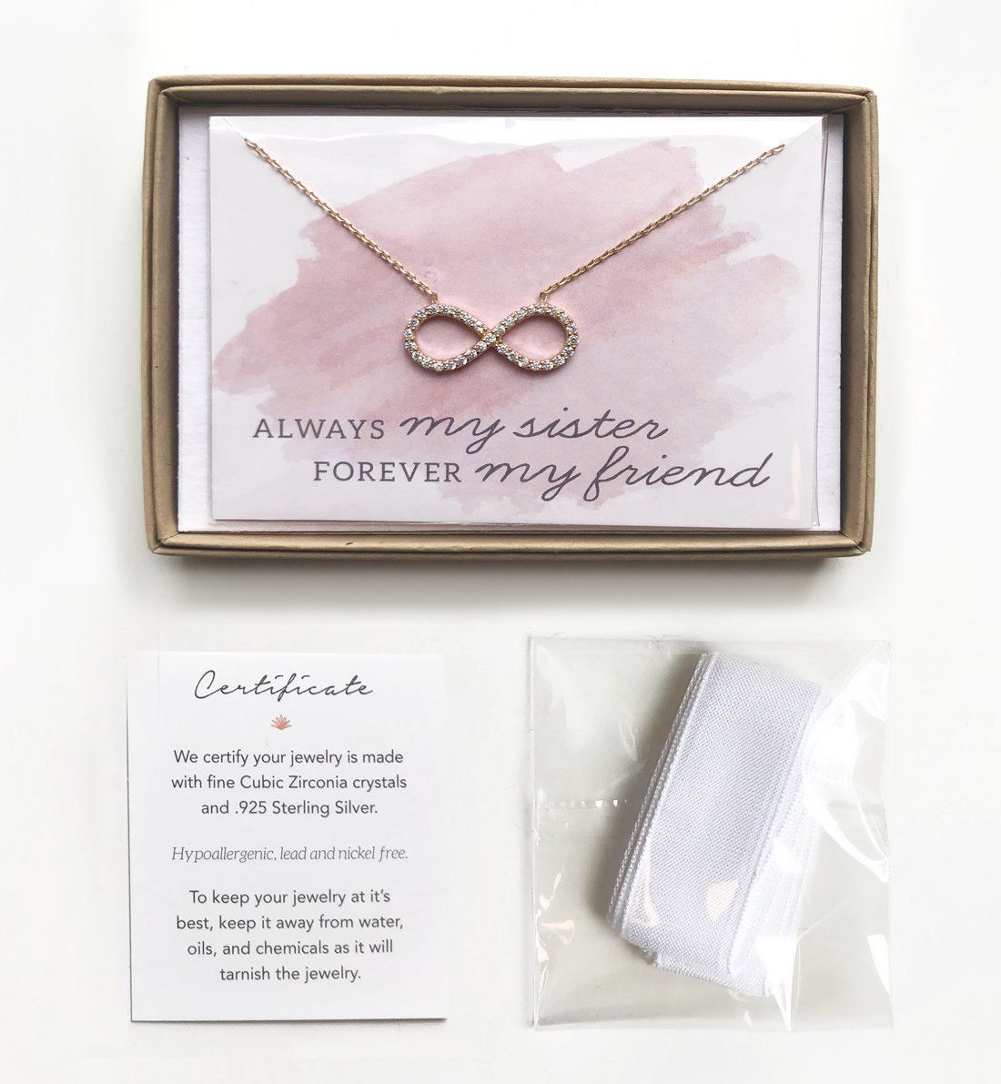 A+O Gift for sister, Infinity Crystal Necklace Pendant in Gold, Rose Gold or Silver - Image 6