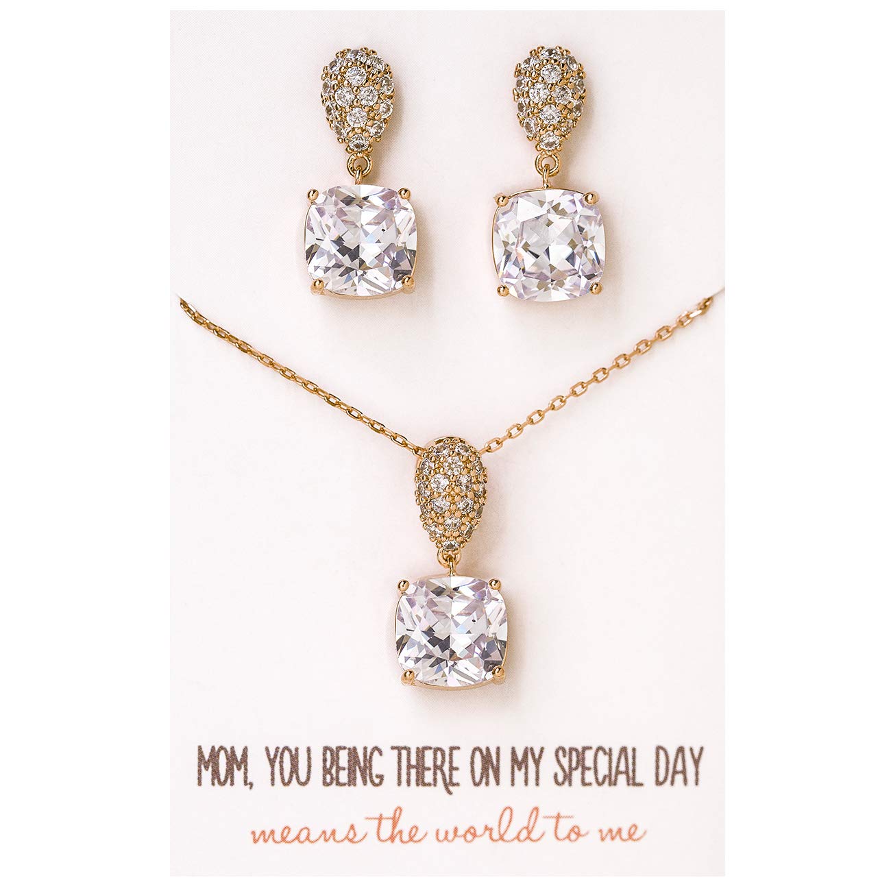 A+O Mother of The Bride or Groom Gift, Cushion Cut Wedding Jewelry Set in Silver, Gold, Rose Gold - Image 5