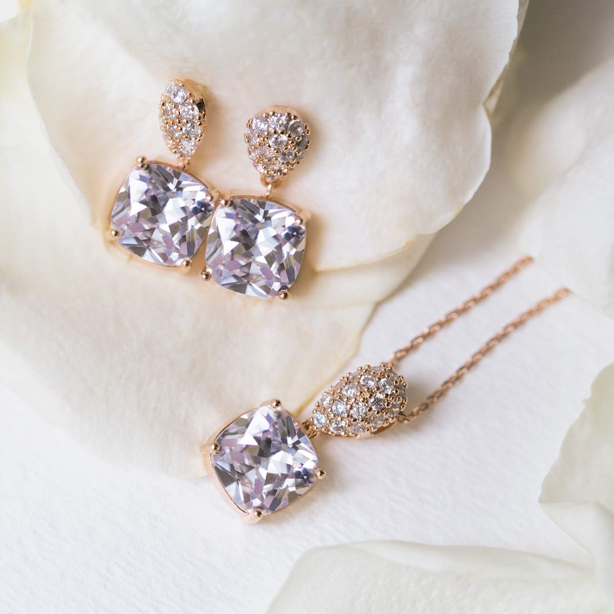 A+O Mother of The Bride or Groom Gift, Cushion Cut Wedding Jewelry Set in Silver, Gold, Rose Gold - Image 6
