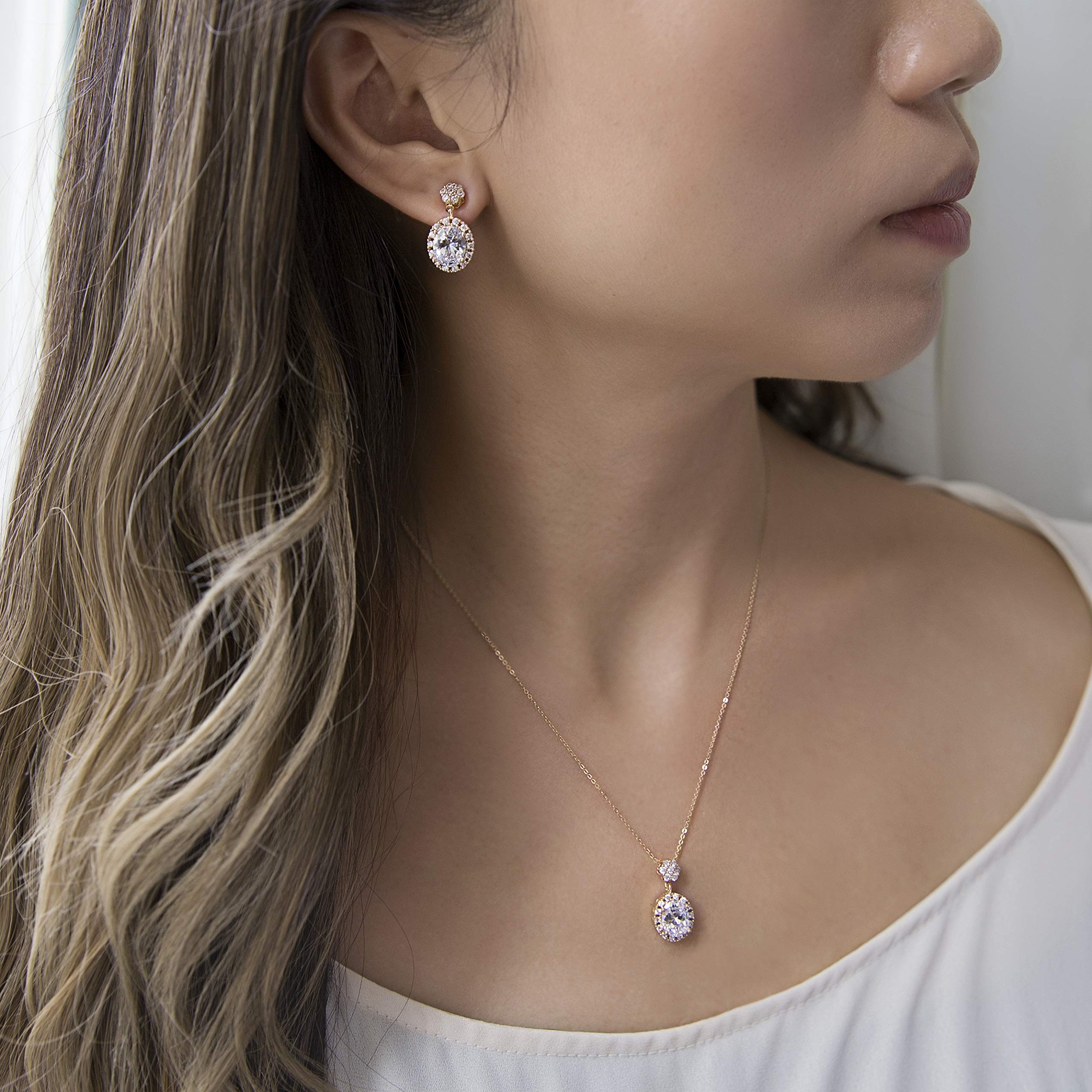 A+O Mother of the Bride or Groom Gift, Wedding Oval Earring and Necklace Jewelry Set in Silver, Gold, Rose Gold - Image 3