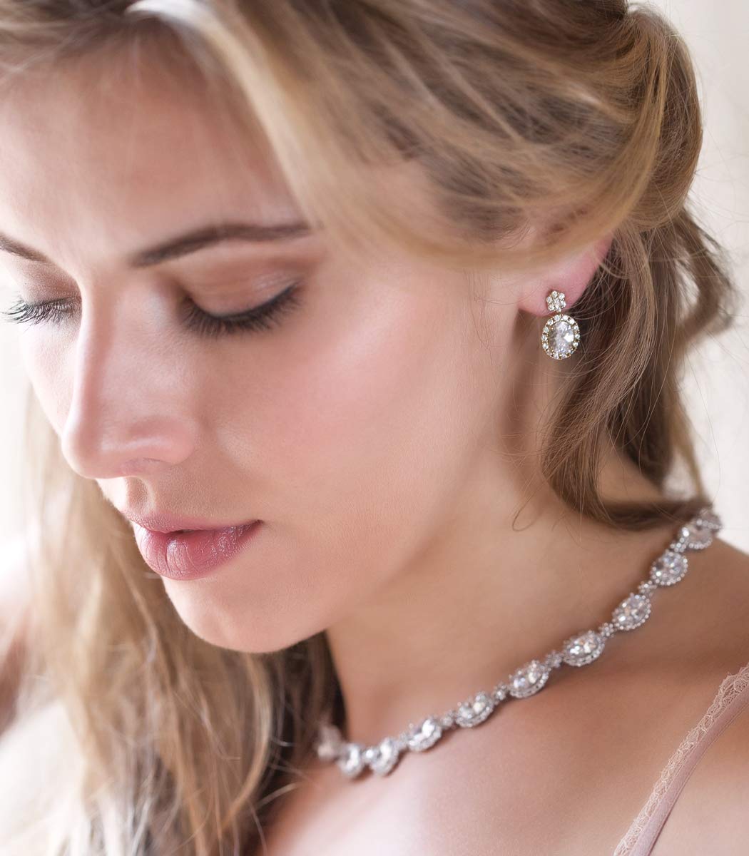 A+O Mother of the Bride or Groom Gift, Wedding Oval Earring and Necklace Jewelry Set in Silver, Gold, Rose Gold - Image 4