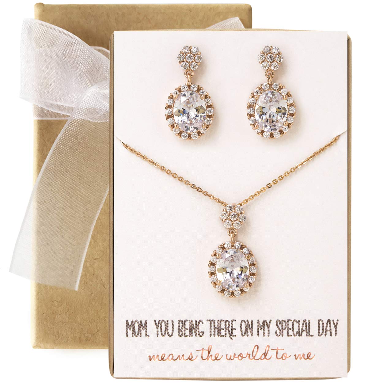 A+O Mother of the Bride or Groom Gift, Wedding Oval Earring and Necklace Jewelry Set in Silver, Gold, Rose Gold - Image 7