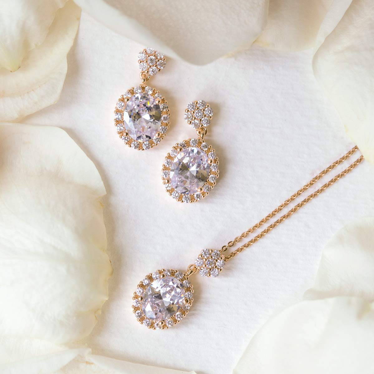 A+O Mother of the Bride or Groom Gift, Wedding Oval Earring and Necklace Jewelry Set in Silver, Gold, Rose Gold - Image 8