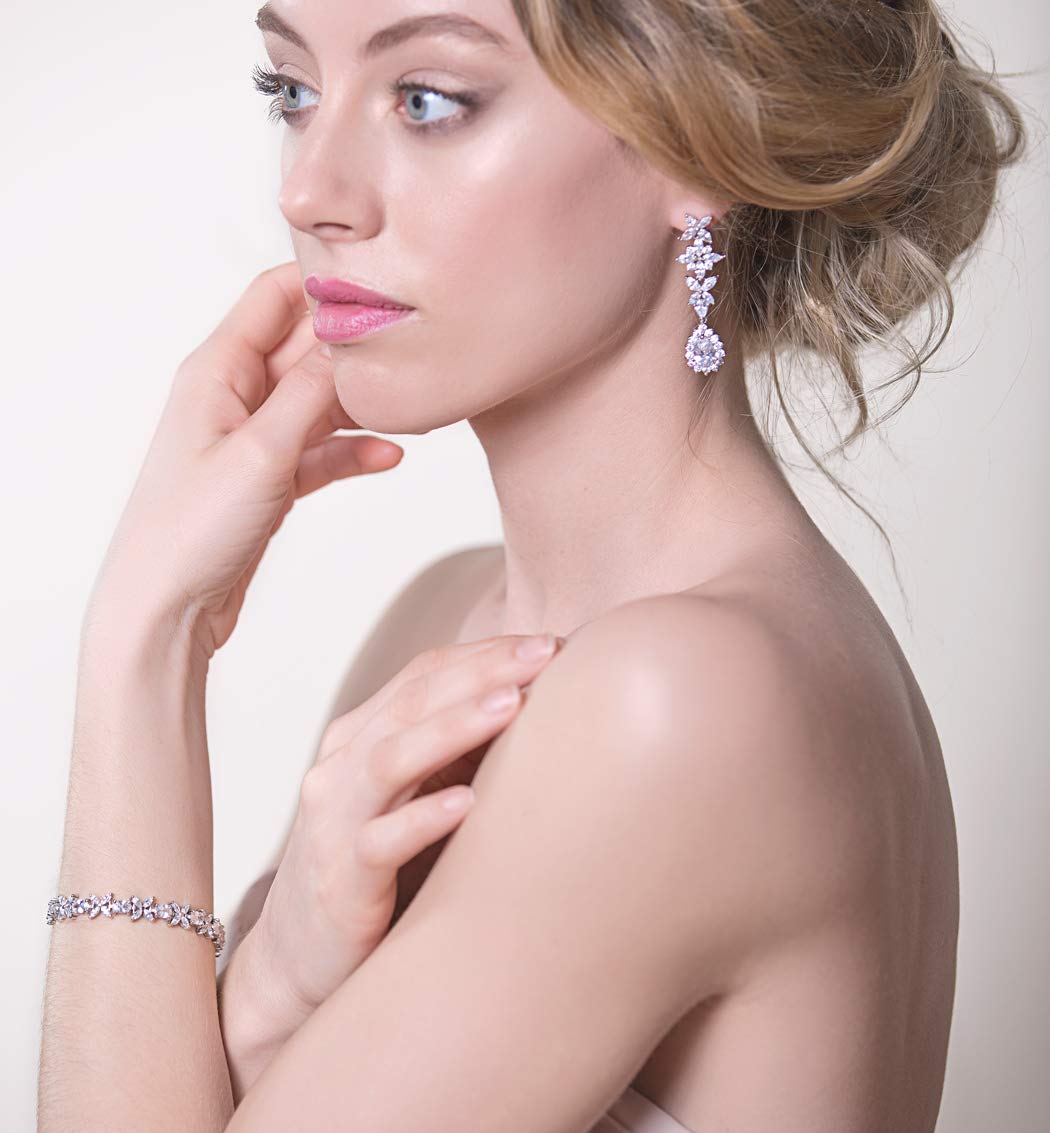 A+O Wedding Bridal CZ Long Dangle Earrings - Image 3