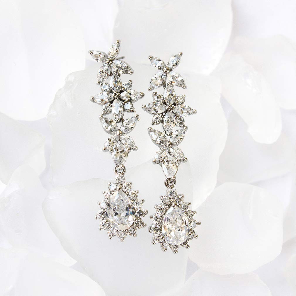 A+O Wedding Bridal CZ Long Dangle Earrings - Image 5