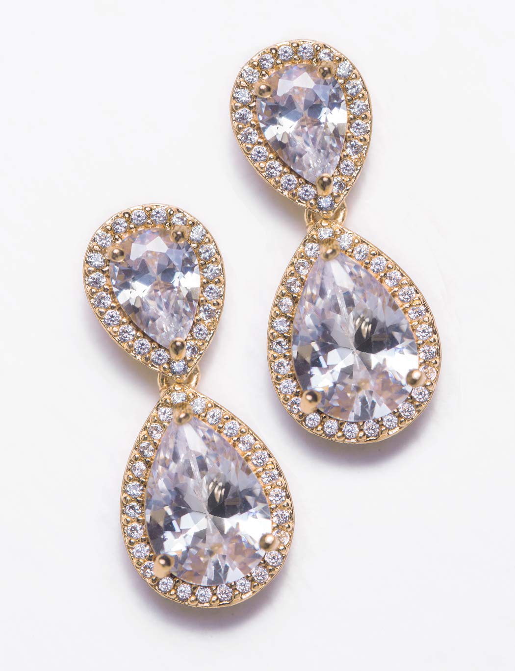 A+O Wedding Bridal Dangle Earrings or Clip on in Silver, Gold, Rose Gold - Image 4