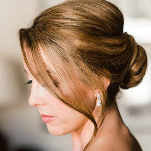 A+O Wedding Bridal Dangle Earrings or Clip on in Silver, Gold, Rose Gold - Image 5