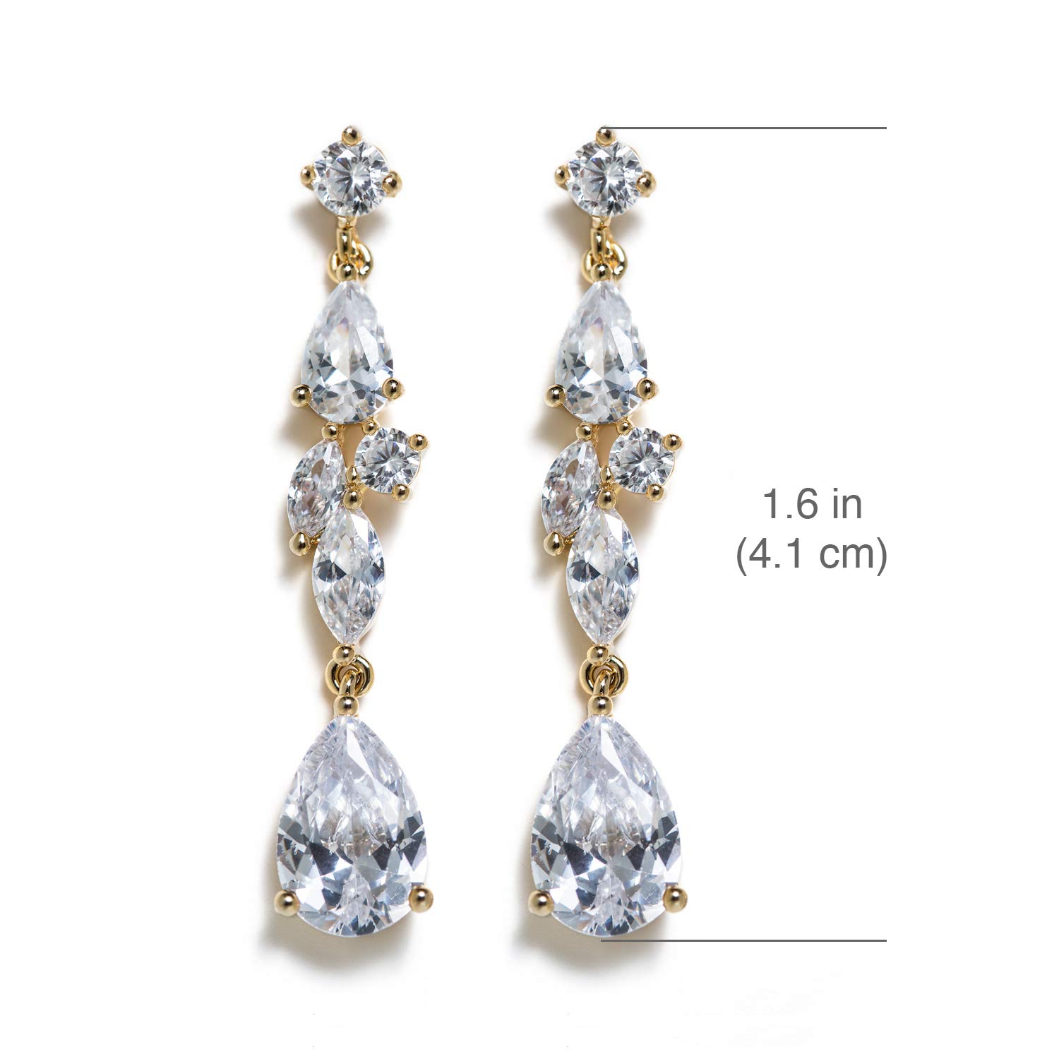 A+O Wedding Bridal Long Drop Crystal Earrings in Gold or Silver - Image 4