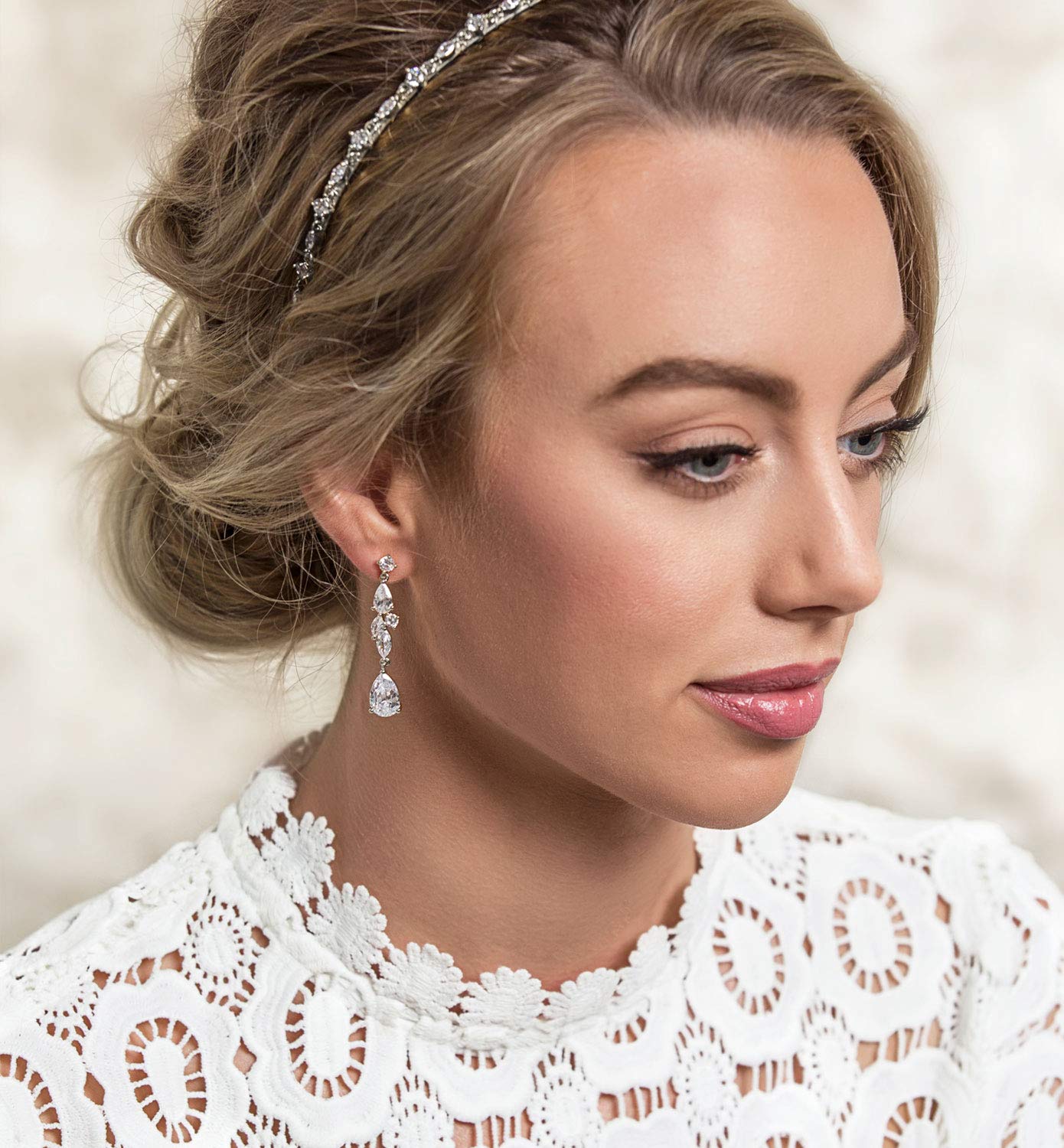 A+O Wedding Bridal Long Drop Crystal Earrings in Gold or Silver - Image 5