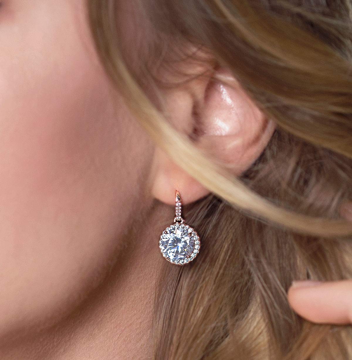 A+O Wedding Bridesmaid Earrings Gift, Cubic Zirconia Drop Dangle Earrings in Silver, Gold, Rose Gold - Image 4