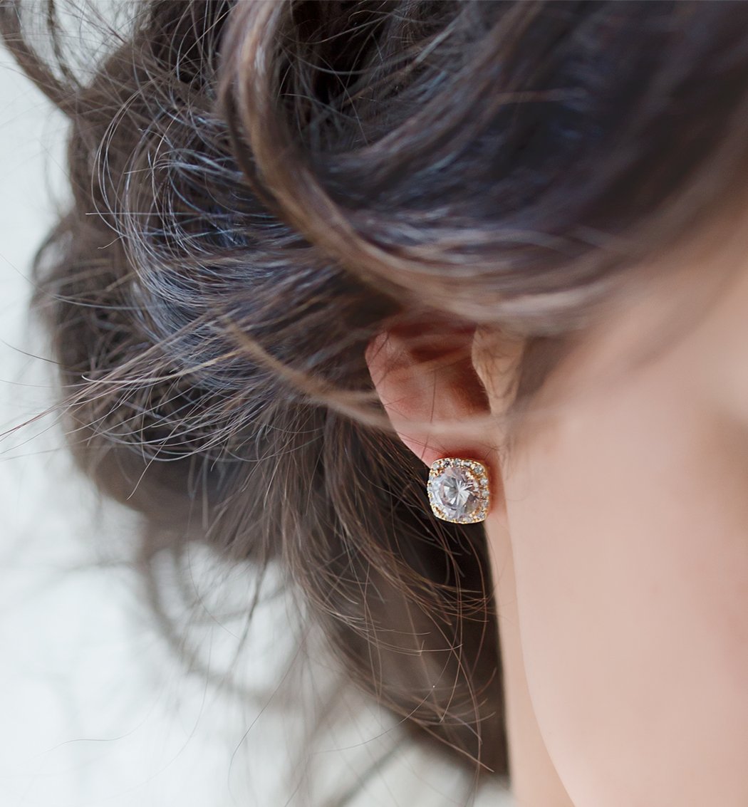 A+O Wedding Bridesmaid Gift, Crystal Stud Earrings in Silver, Rose Gold or Gold - Image 3