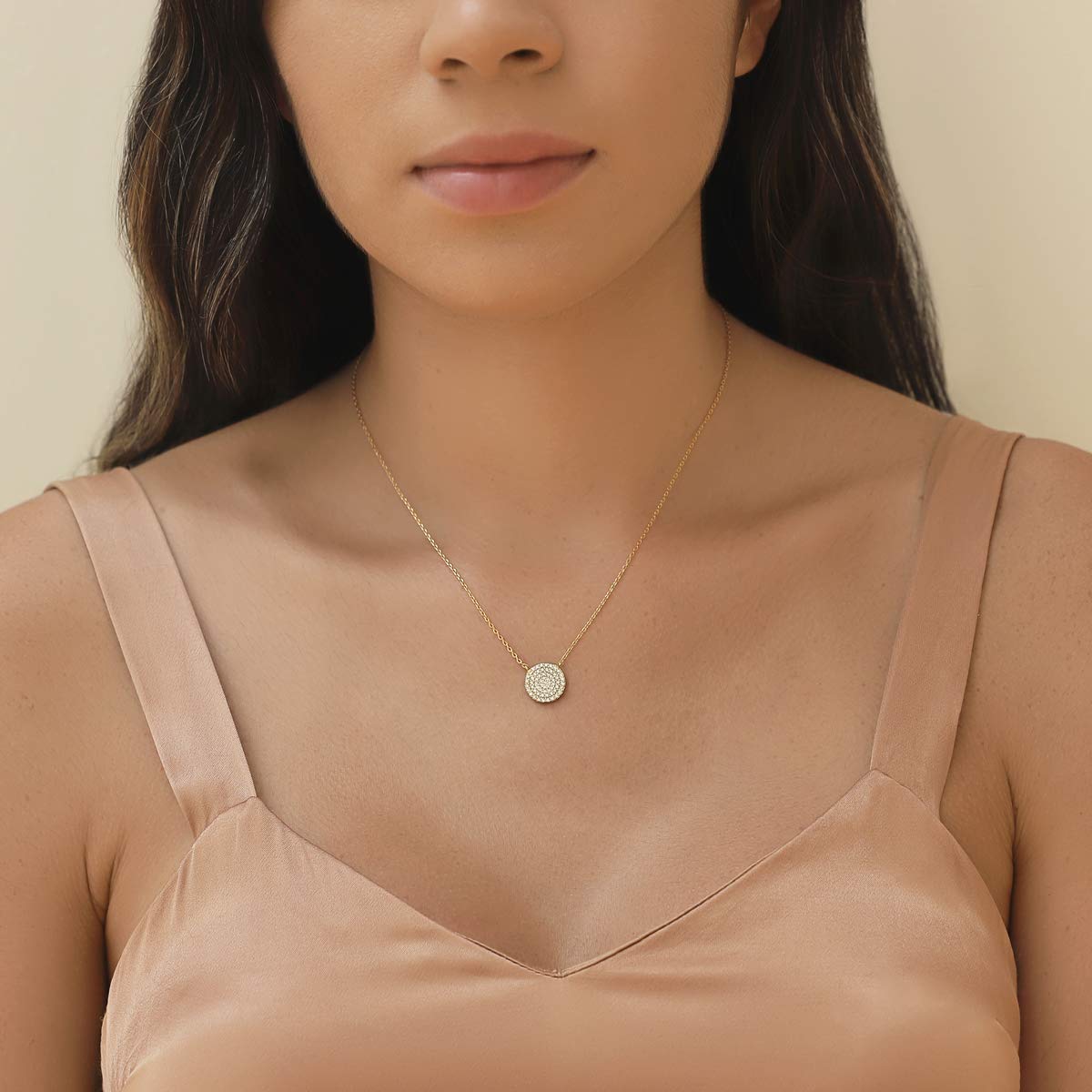 A+O Wedding Bridesmaid Gift - Disk Pendant Necklace in 14K Gold, Rose Gold or Sterling Silver - Image 3