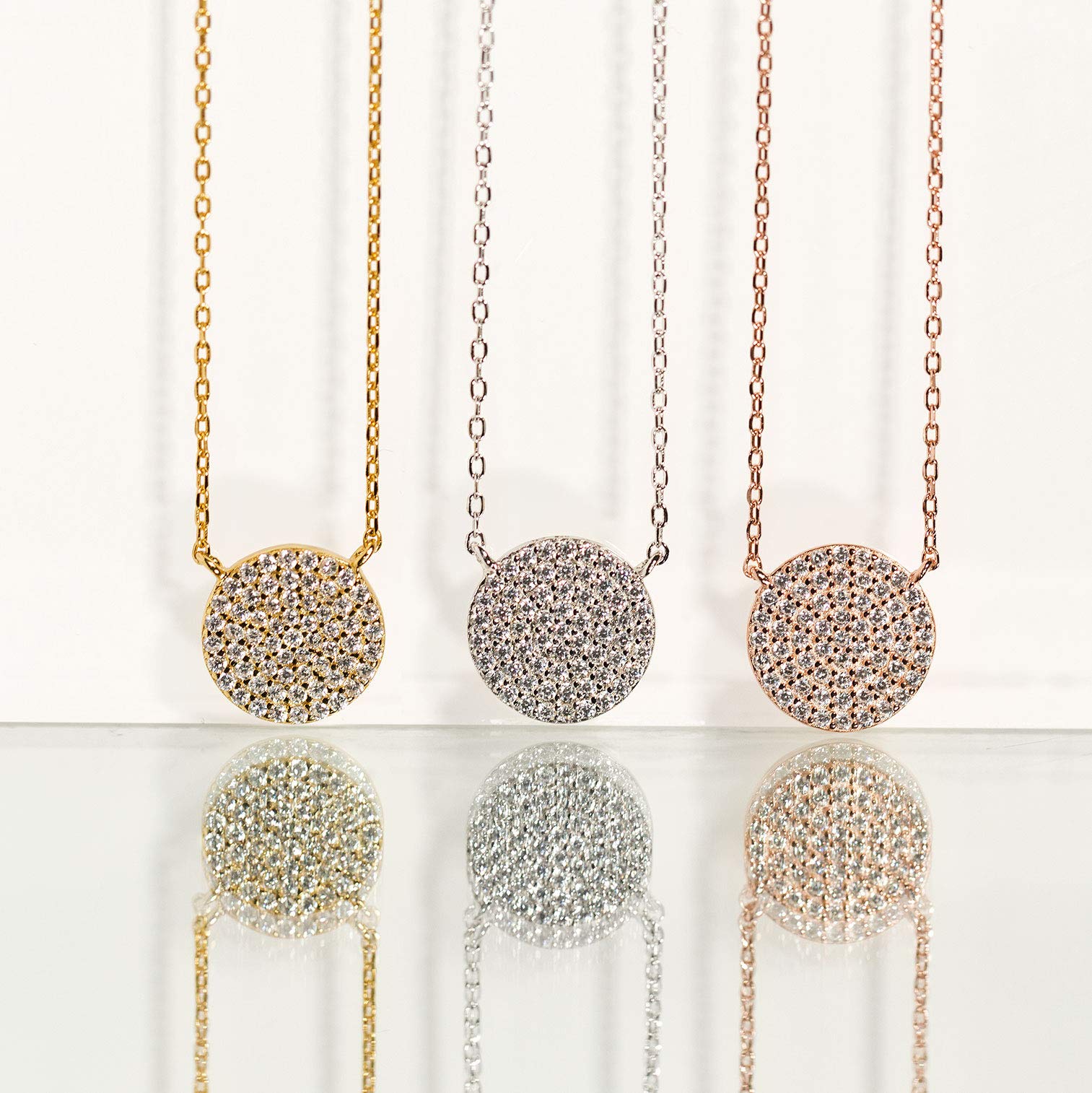 A+O Gift for sister, Petite CZ Disk Pendant Necklace in Gold, Rose Gold or Silver - Image 6