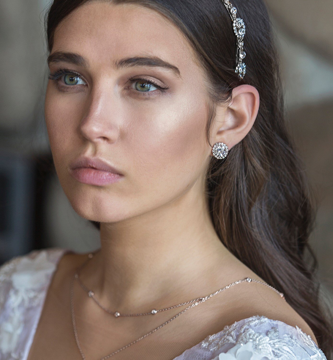 A+O Clip on Earrings, Round Crystal Stud Clip Earrings in Gold, Rose-Gold, Silver - Image 3