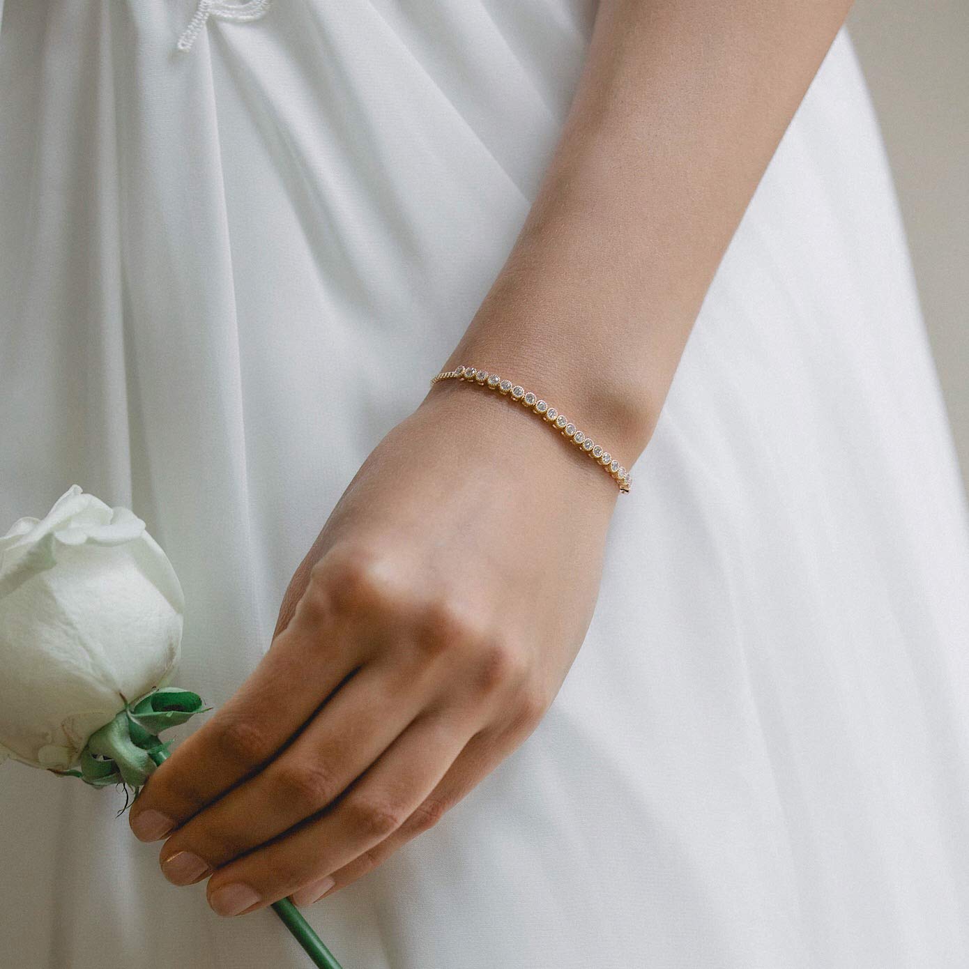 A+O Wedding Bridesmaid Jewelry Gift, Crystal Bracelet and Earring Set in Gold, Rose Gold, Silver - Image 4