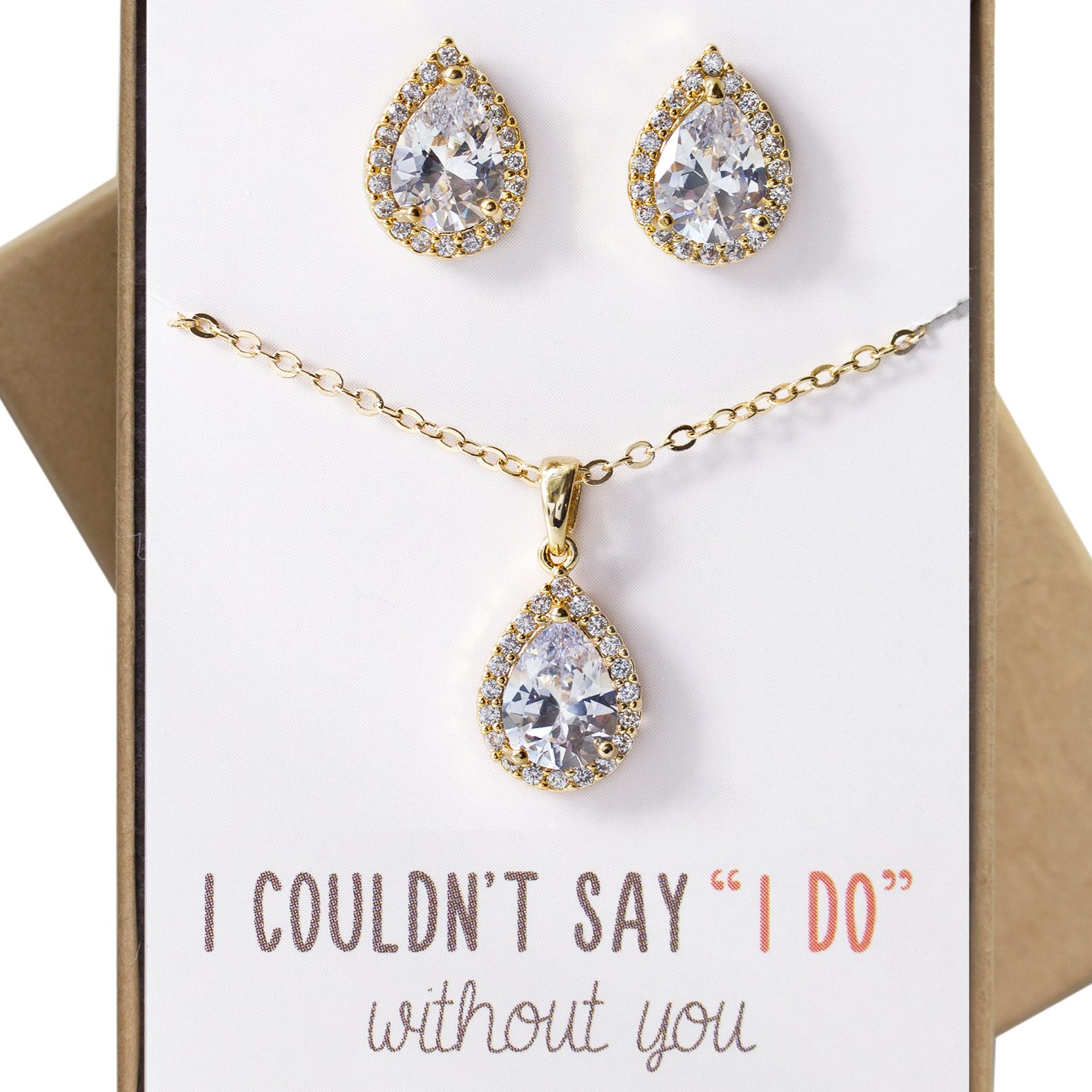 A+O Wedding Jewelry Set, Tear Drop Necklace and Earrings Set in Gold, Rose Gold, Silver - Image 3