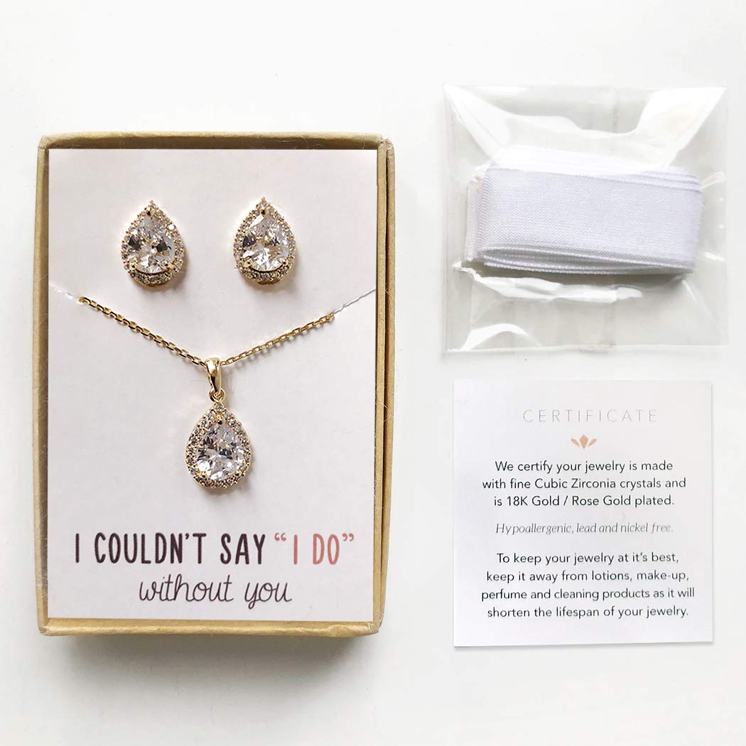A+O Wedding Jewelry Set, Tear Drop Necklace and Earrings Set in Gold, Rose Gold, Silver - Image 7