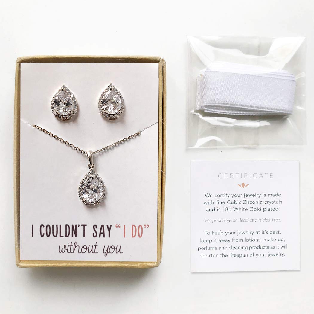 A+O Wedding Jewelry Set, Tear Drop Necklace and Earrings Set in Gold, Rose Gold, Silver - Image 7